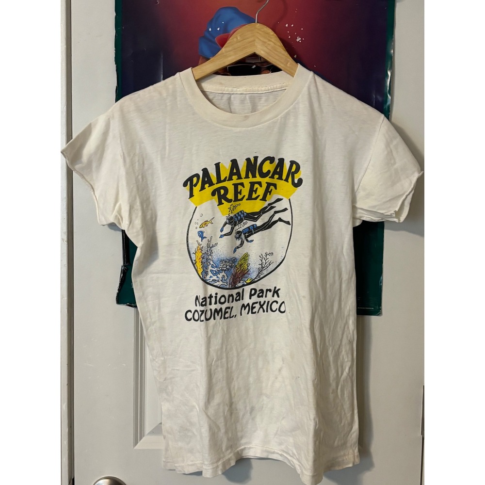 70s Palancar Reef Cozumel Mexico Scuba Diving T-Shirt White Mens Small S